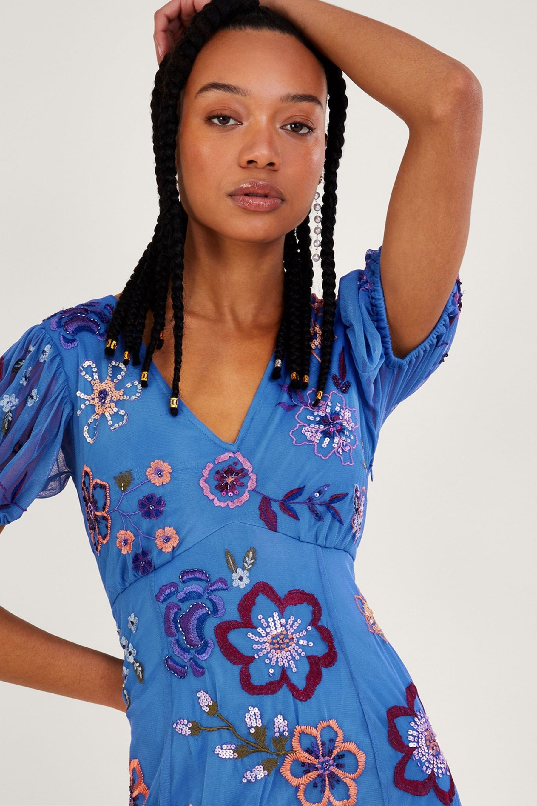 Buy Monsoon Blue Annie Embroidered Midi Dress in Recycled Polyester from Next Luxembourg