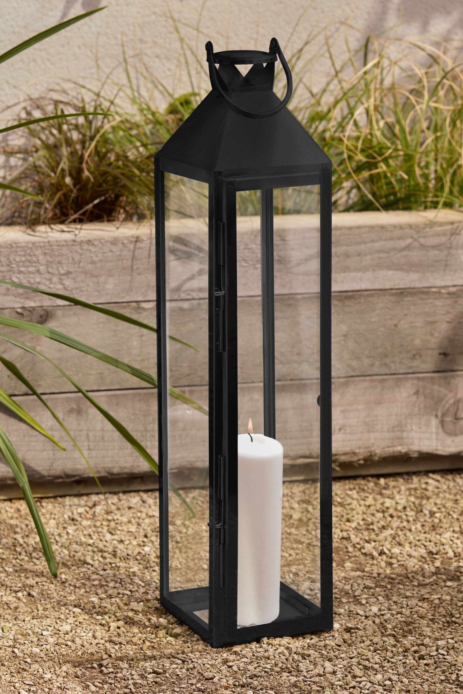 Black Large Metal and Glass Lantern - Image 1 of 5