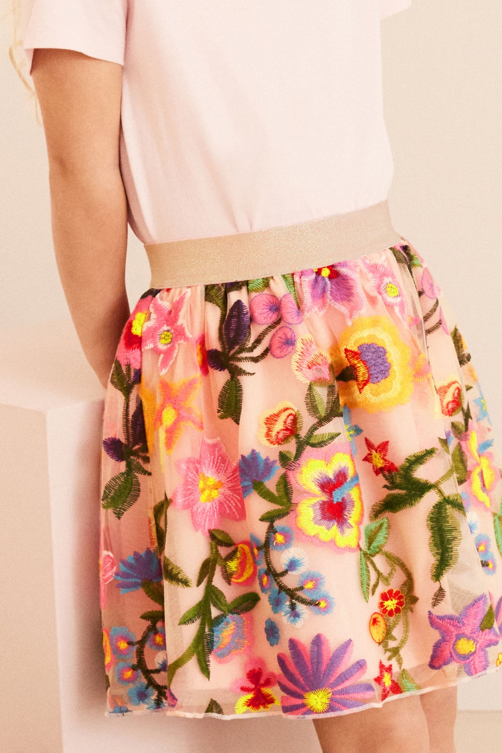 Pink Embroidered Floral Pull-On Skirt (3-16yrs) - Image 4 of 7