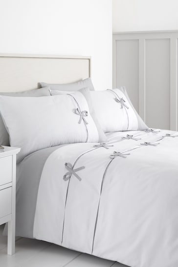 Catherine Lansfield White Milo Bow Duvet Cover and Pillowcase Set