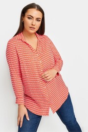 Yours Curve Orange Geometric Print Button Through Shirt - Image 1 of 4