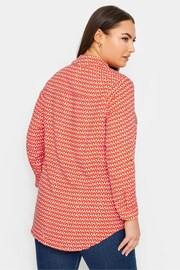 Yours Curve Orange Geometric Print Button Through Shirt - Image 2 of 4