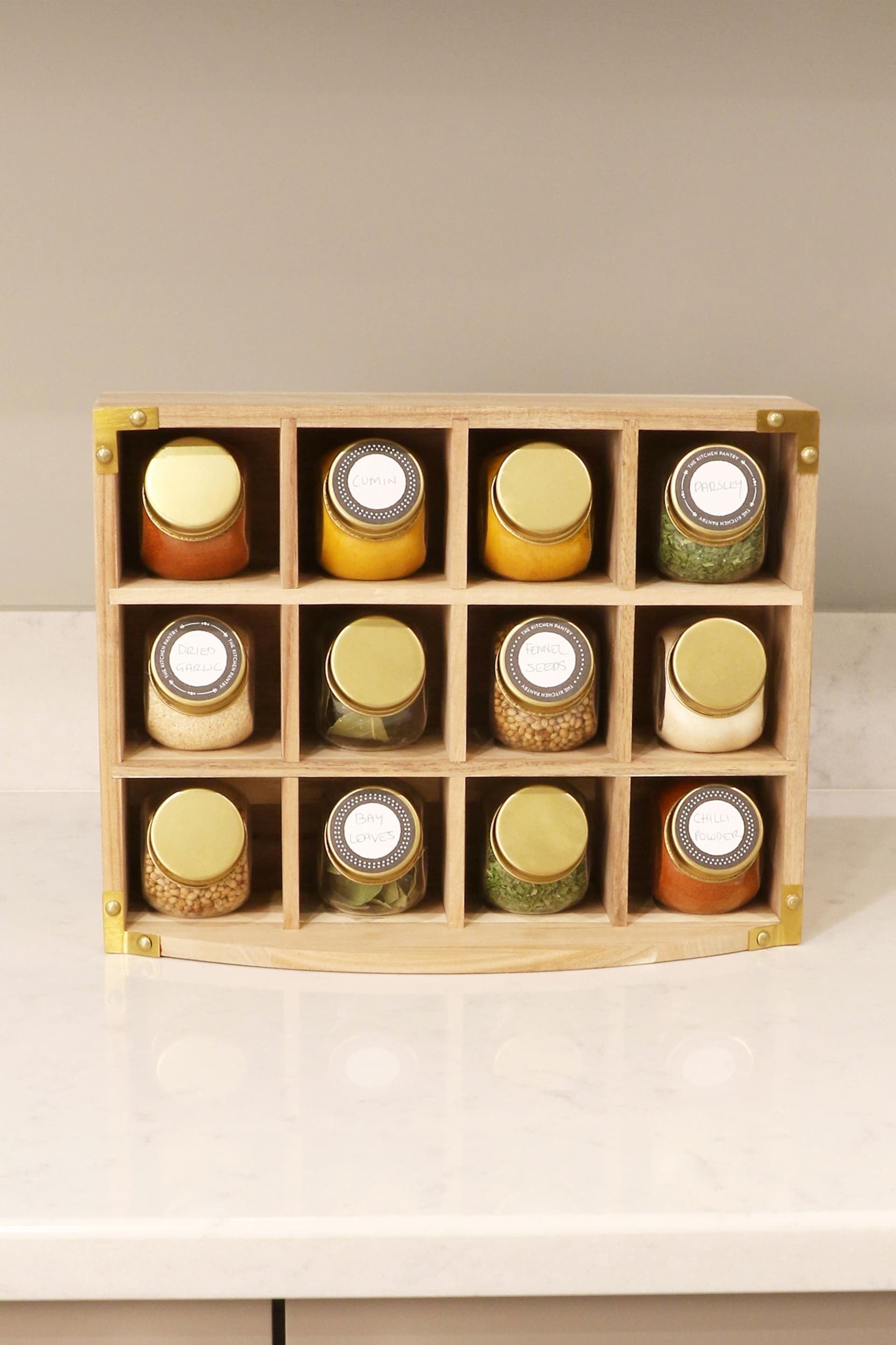 Kitchen Pantry Set of 12 Brown Unfilled Spice Jars & Storage Rack - Image 1 of 4