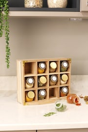 Kitchen Pantry Set of 12 Brown Unfilled Spice Jars & Storage Rack - Image 2 of 4