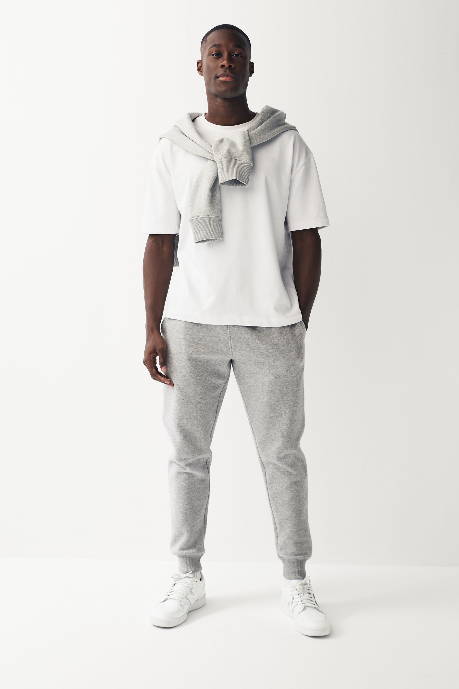 Grey Slim Fit Cotton Blend Cuffed Joggers