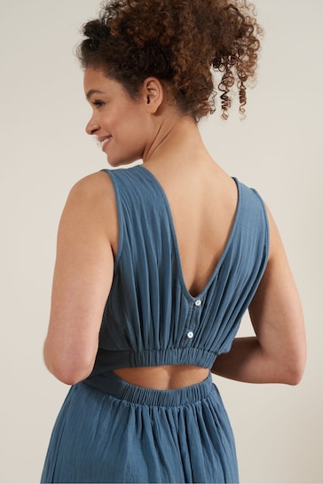 Truly Blue Cheesecloth Square Neck Jumpsuit