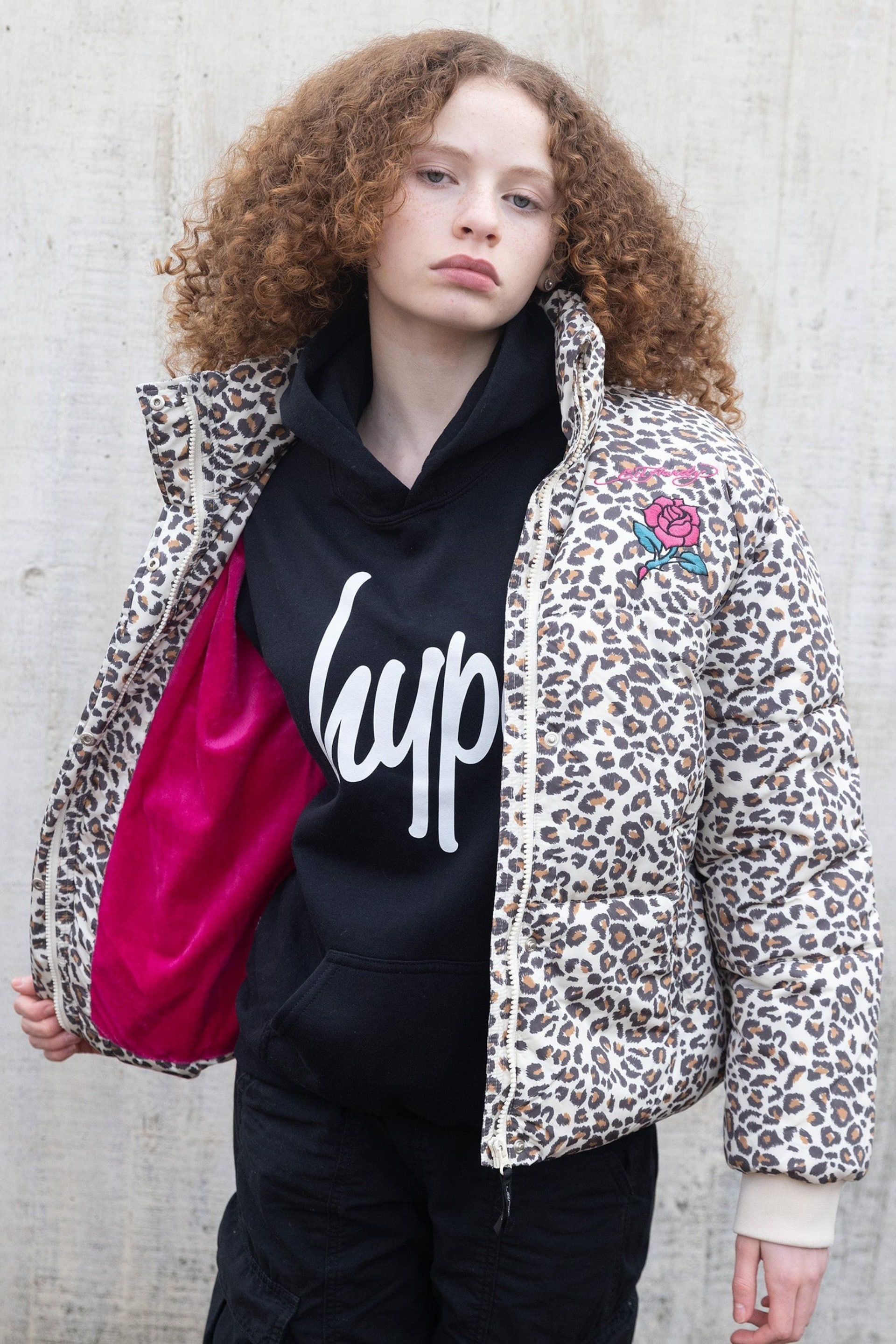 Hype X Ed Hardy Kids Cropped Leopard Multi Jacket - Image 1 of 6