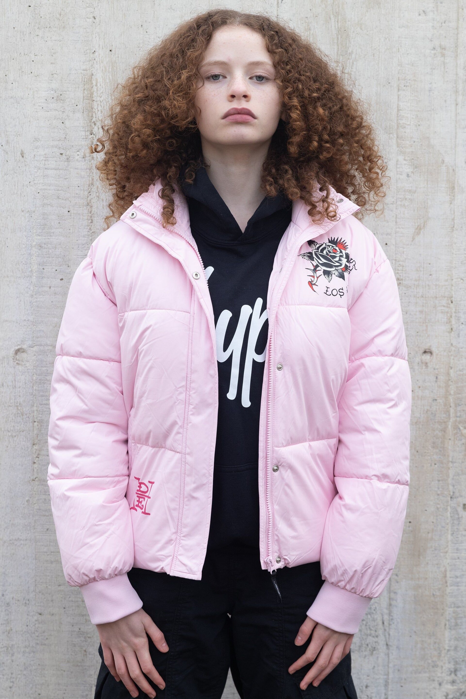 Hype X Ed Hardy Kids Cropped Pink Puffer Jacket - Image 3 of 9