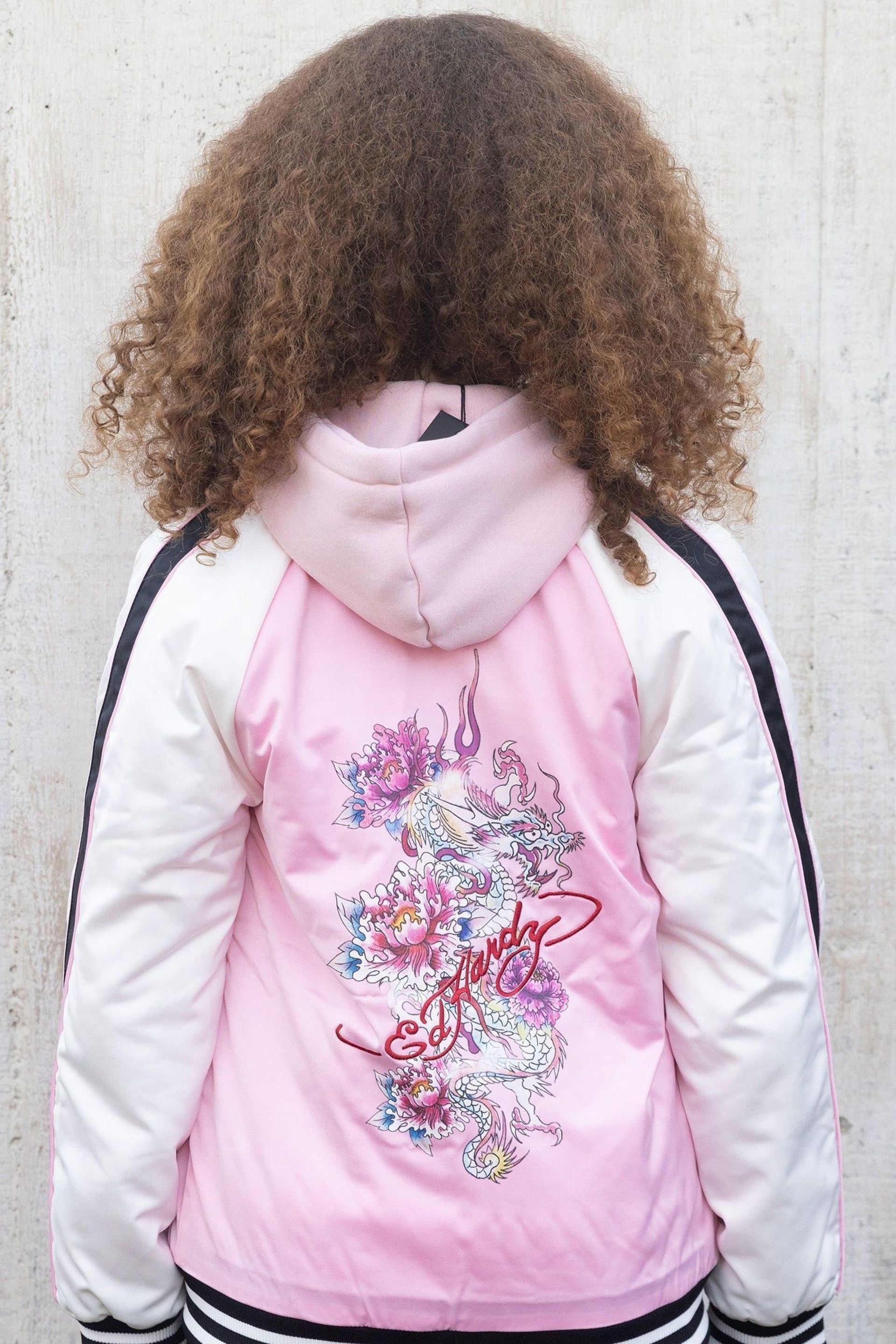 Hype X Ed Hardy Kids Pink Jacket Floral Souvenir Jacket - Image 1 of 3