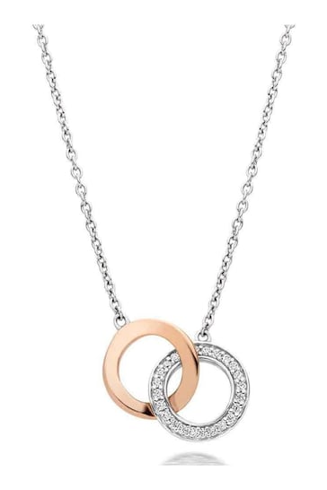 Beaverbrooks Cubic Zirconia Sterling Silver Double Circle Necklace