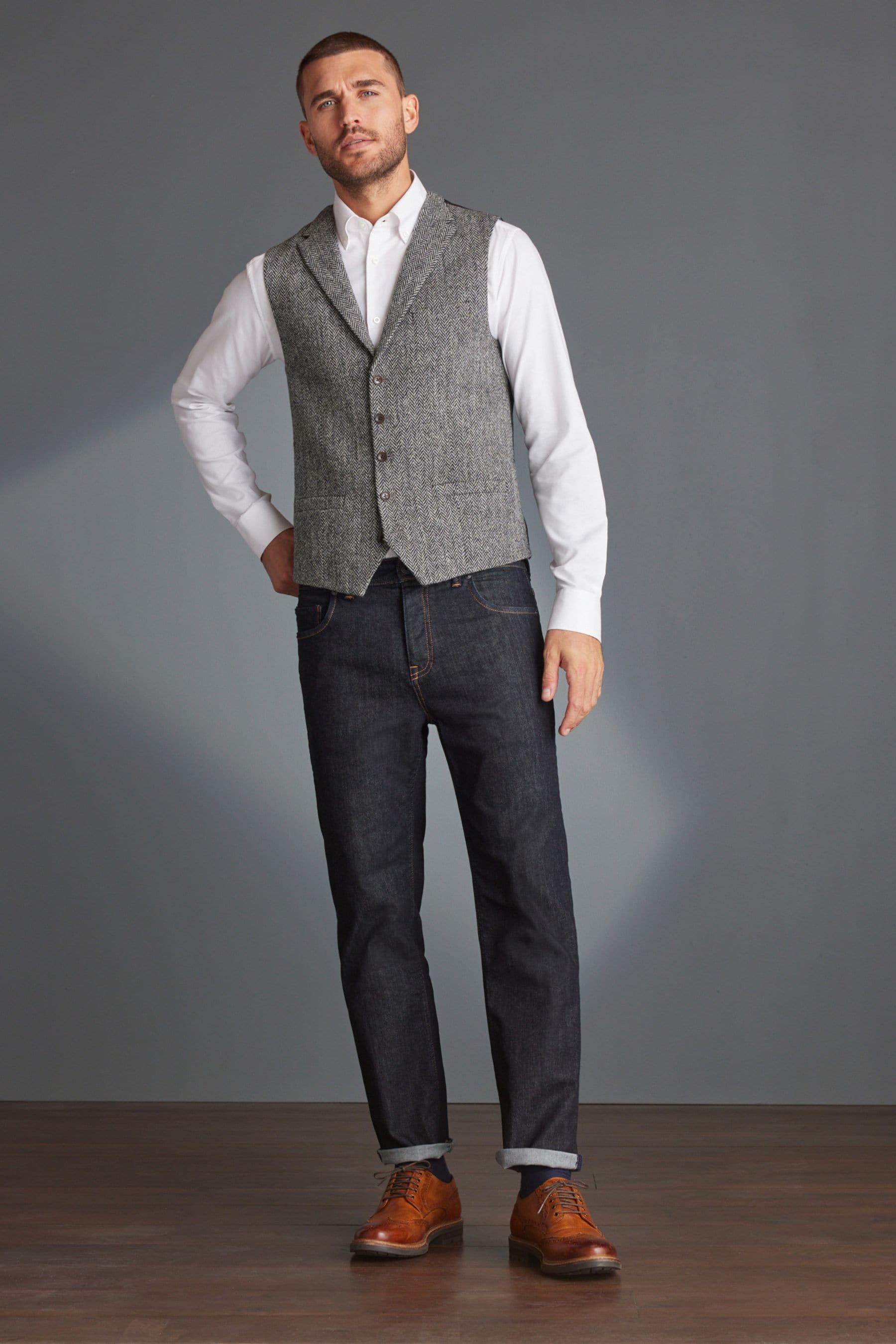 Grey harris tweed waistcoat shop