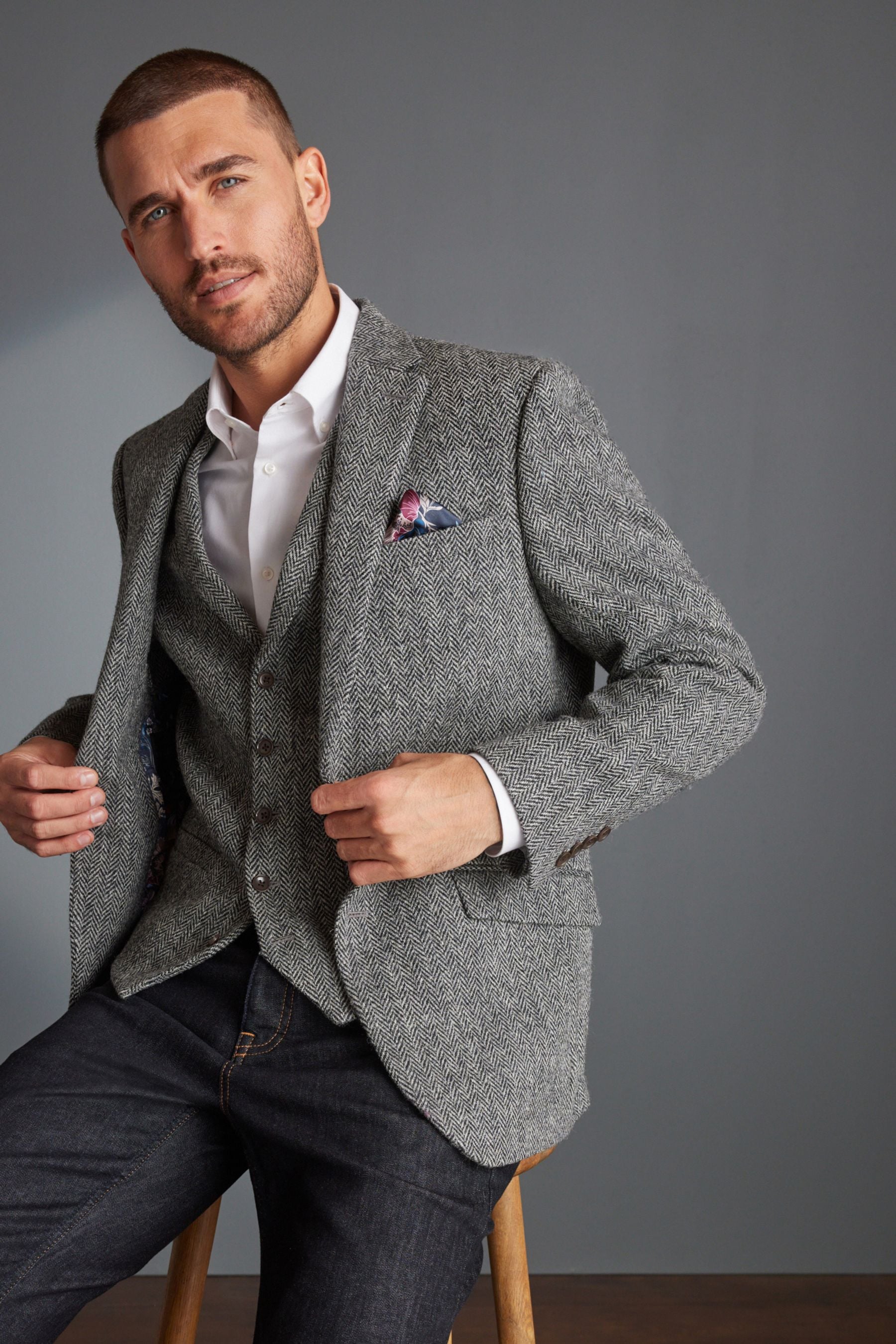 Grey harris tweed waistcoat sale