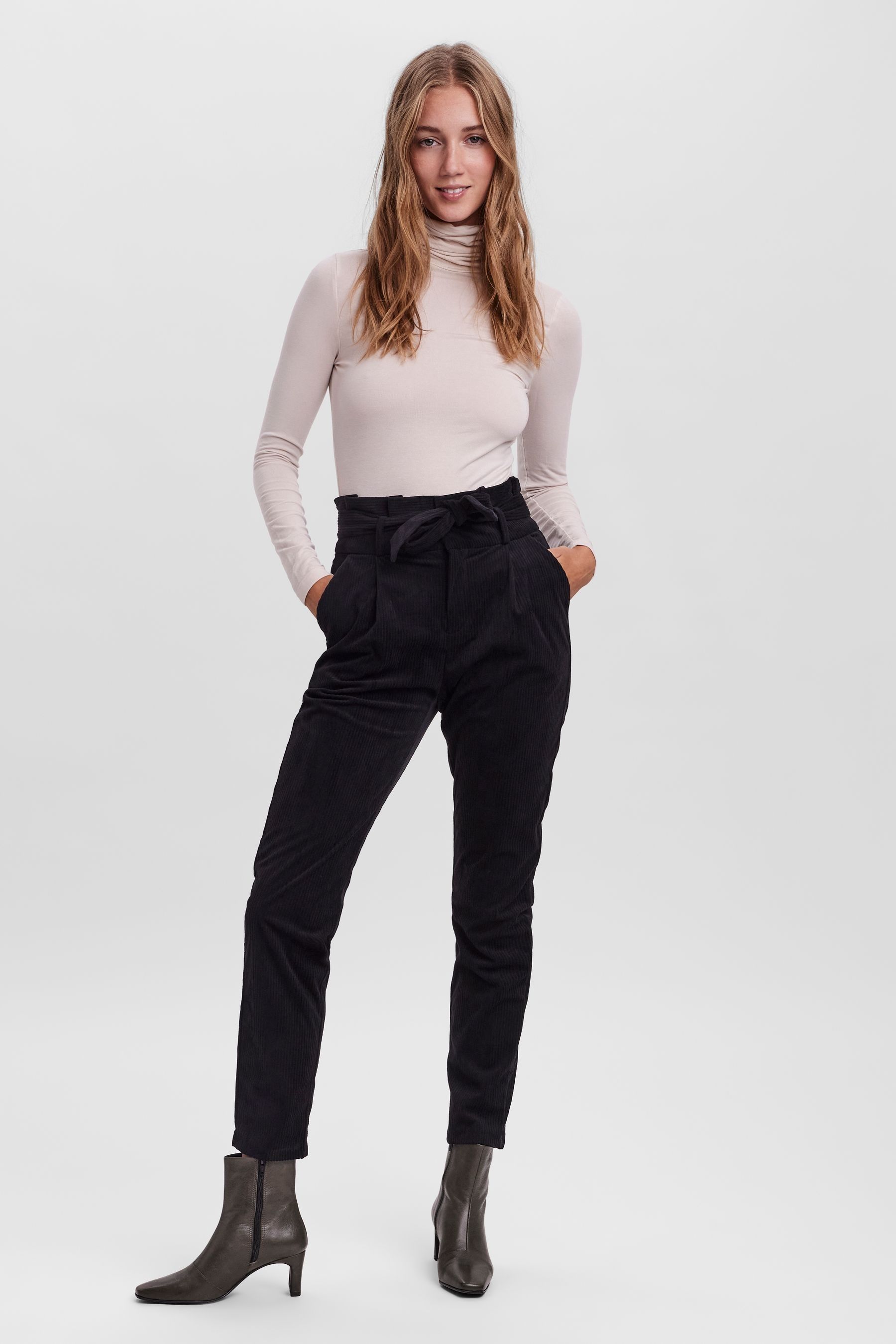 High waisted clearance black paperbag trousers