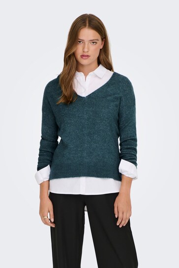 JDY Blue Soft Touch V Neck Jumper