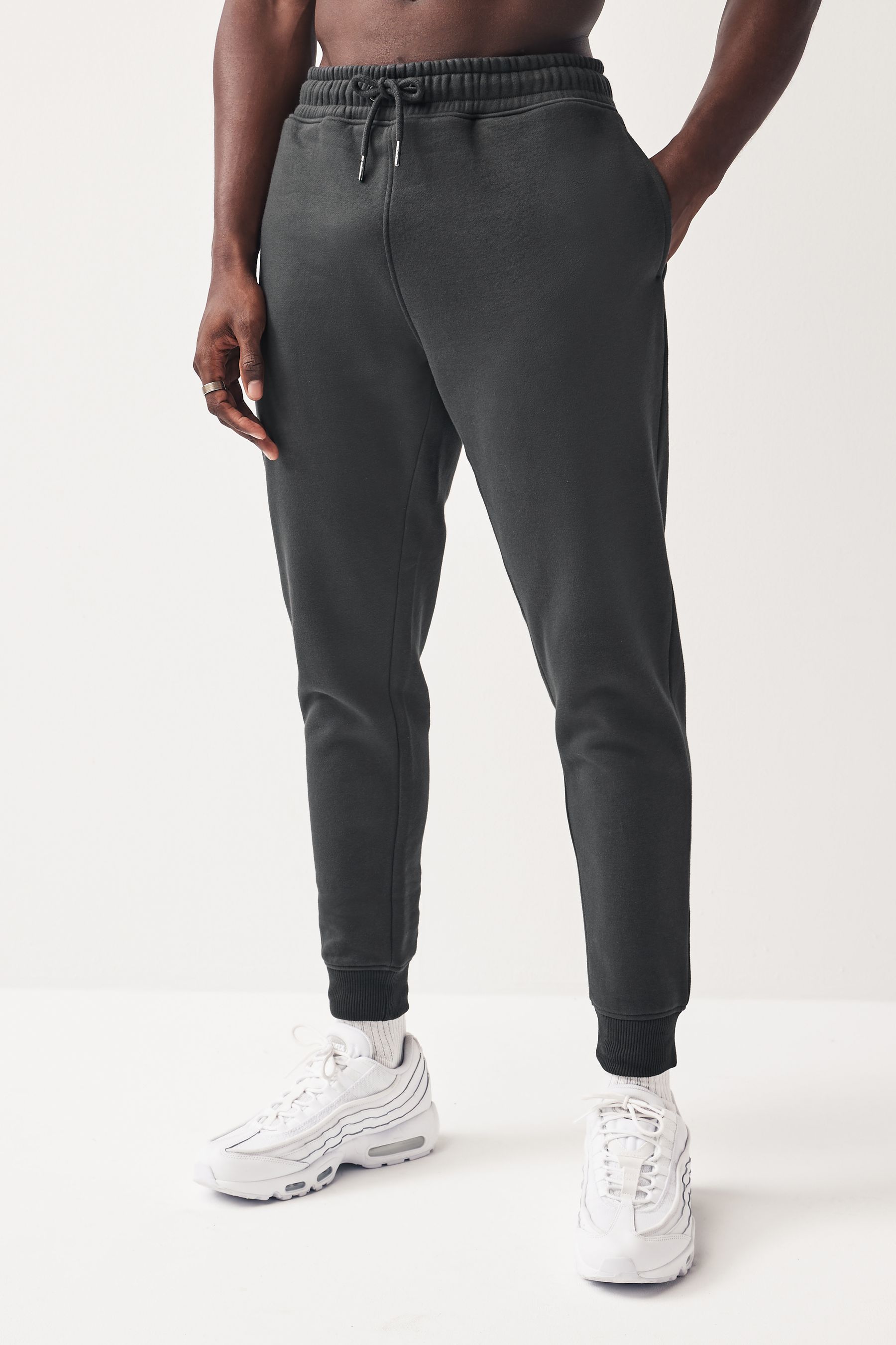 Slate Grey Slim Fit Cotton Blend Cuffed Joggers
