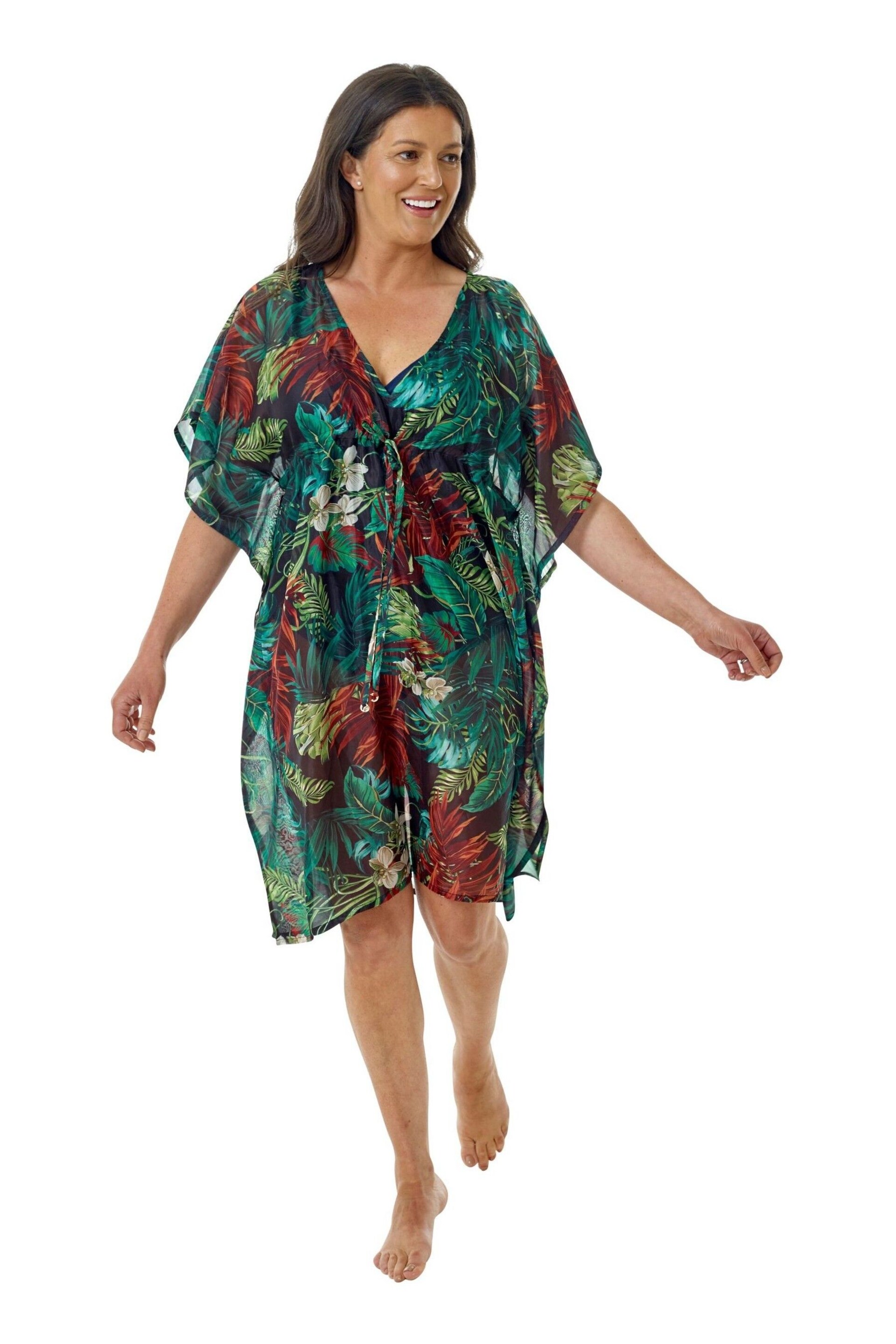 Seaspray Green Bali Tropical V-Neck Beach Kaftan - Image 2 of 3