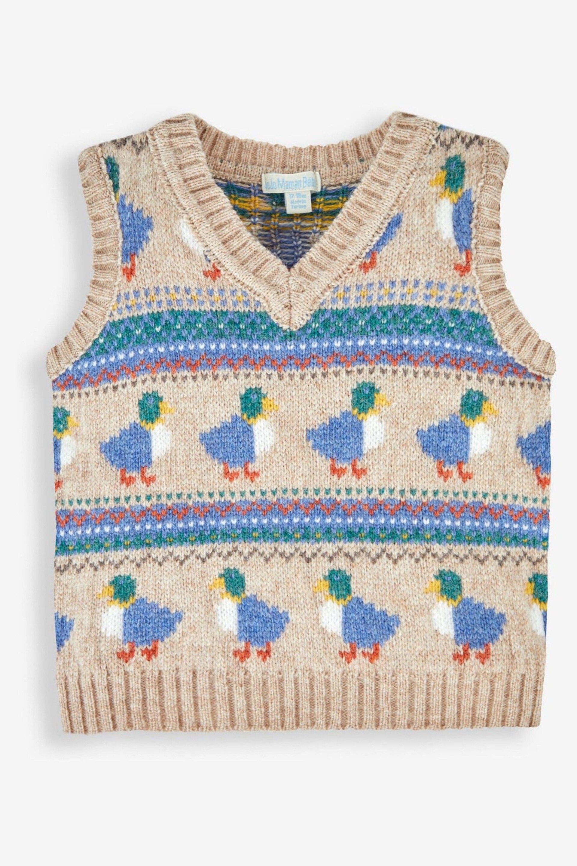 JoJo Maman Bébé Mocha Brown Duck Fair Isle Tank Top - Image 1 of 2