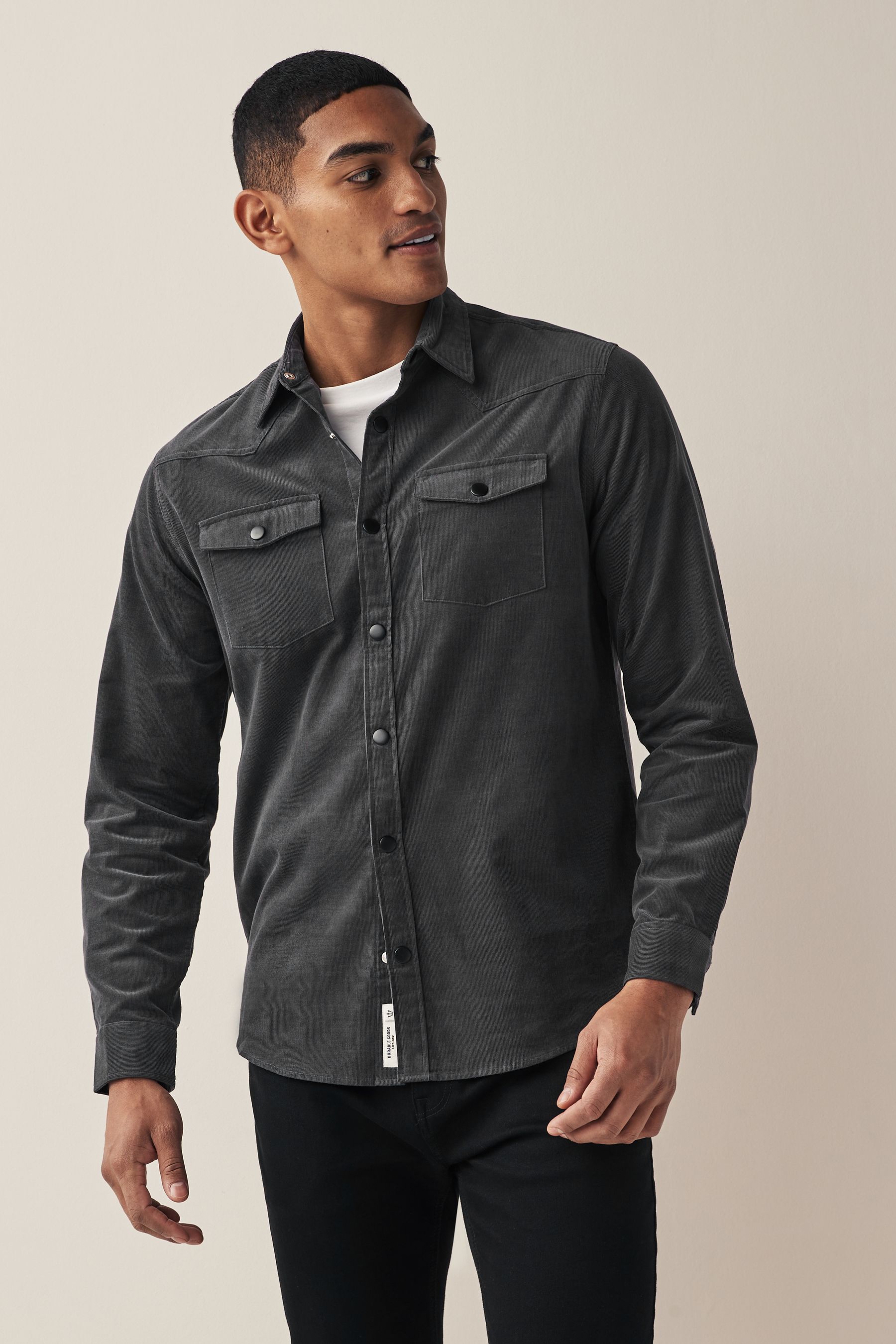 NEXT Charcoal Grey Cord Twin Pocket Western Long Sleeve 100 Cotton Shirt 4X Large Mens