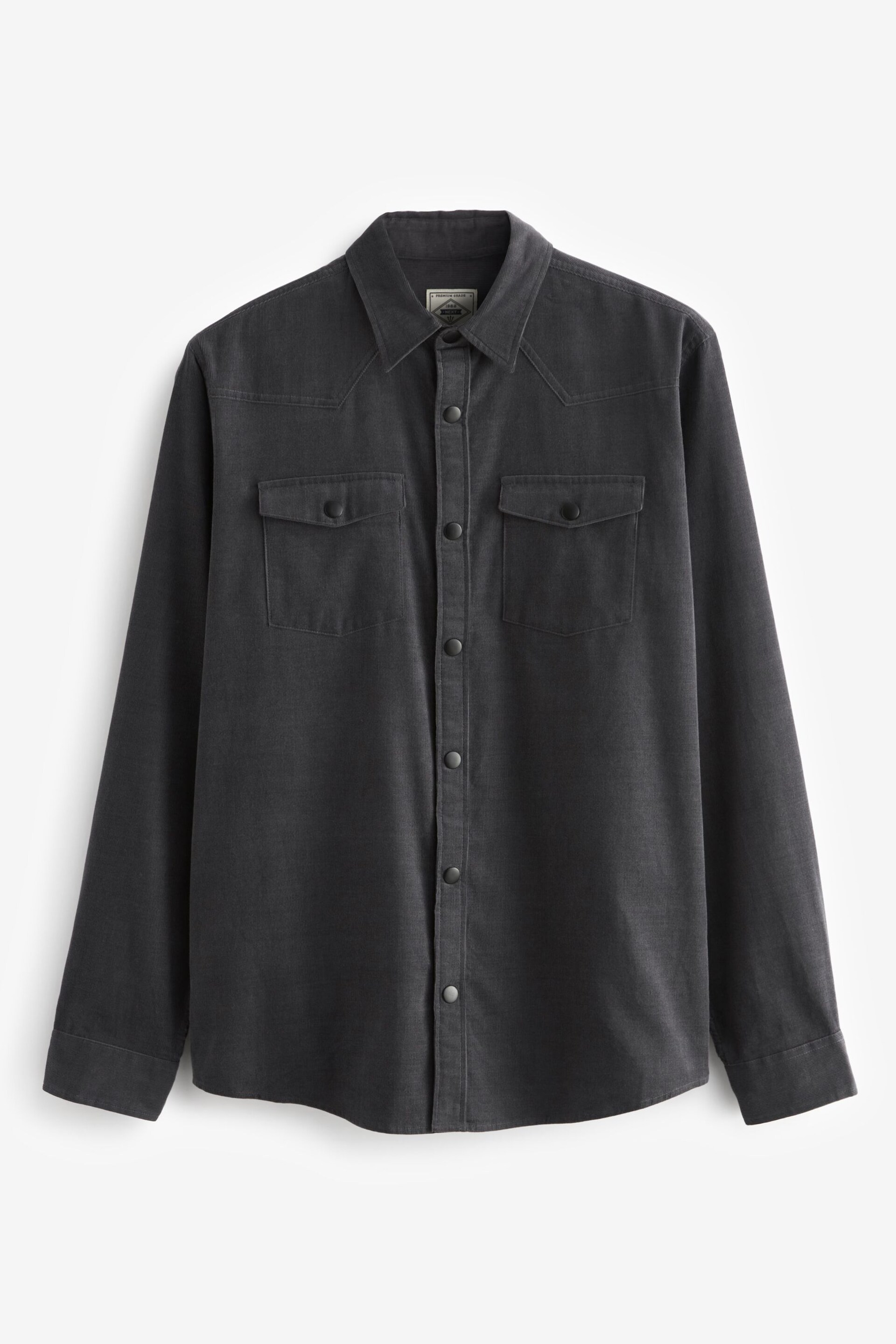 Charcoal Grey Cord Twin Pocket Western Long Sleeve Shirt - Image 5 of 7