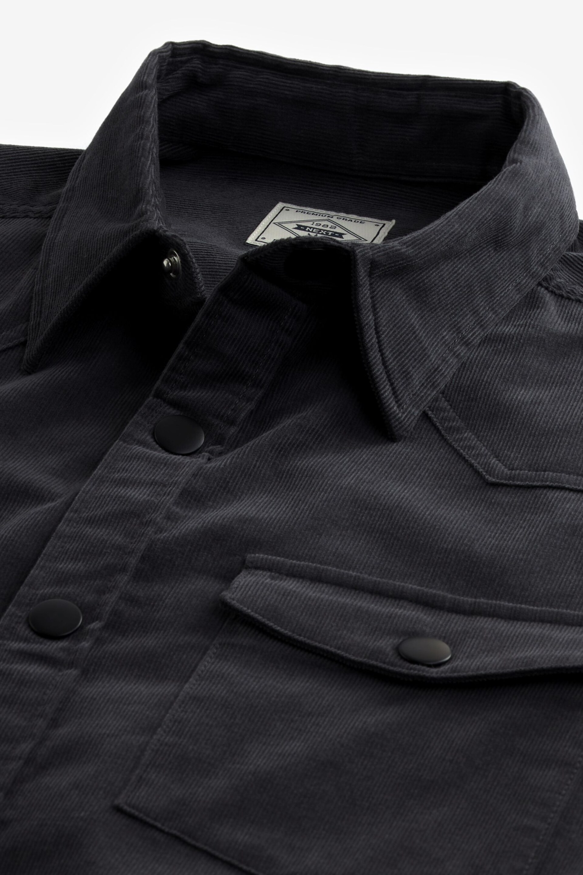 Charcoal Grey Cord Twin Pocket Western Long Sleeve Shirt - Image 6 of 7