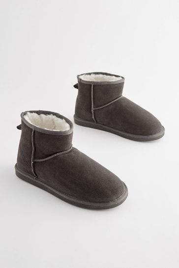 Grey Luxury Faux Fur Lined Suede Slipper Boots