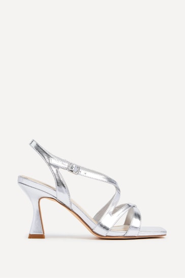 Linzi Silver Liberty Open Toe Strappy Heeled Sandals With Flared Stiletto