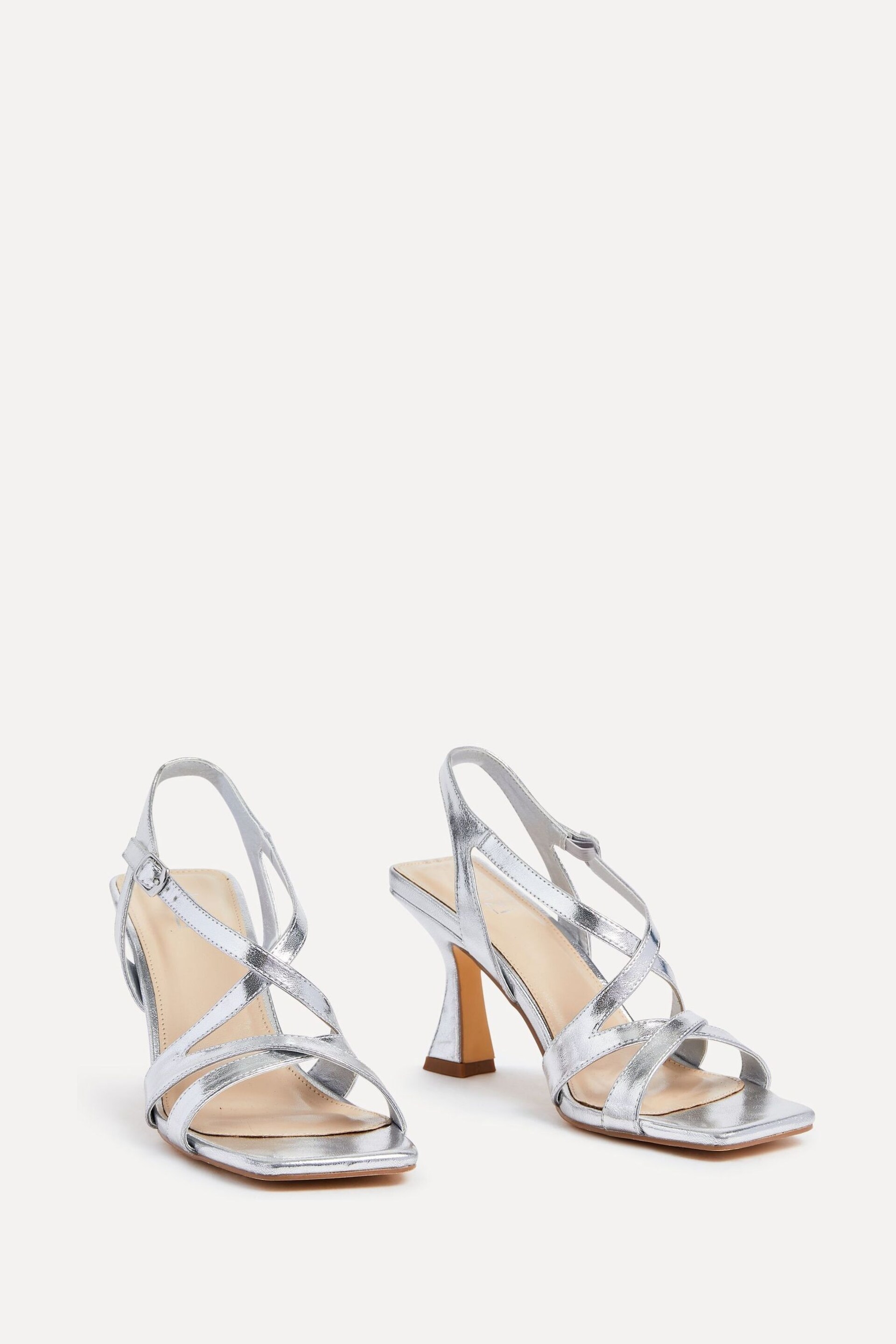 Linzi Silver Liberty Open Toe Strappy Heeled Sandals With Flared Stiletto - Image 3 of 4