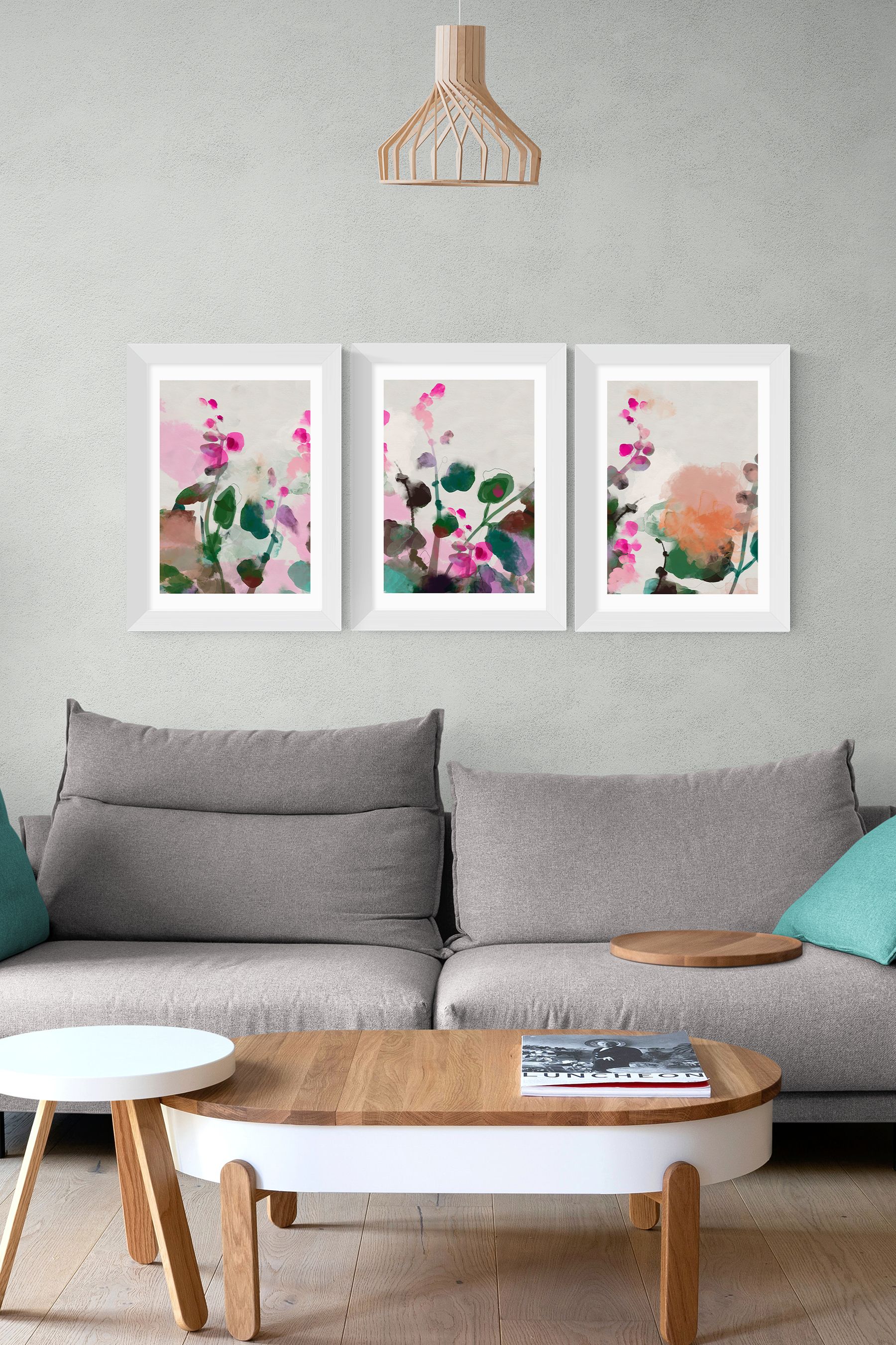 Buy East End Prints Set of 3 Brown Summerly Hollyhocks Wall Prints Set ...