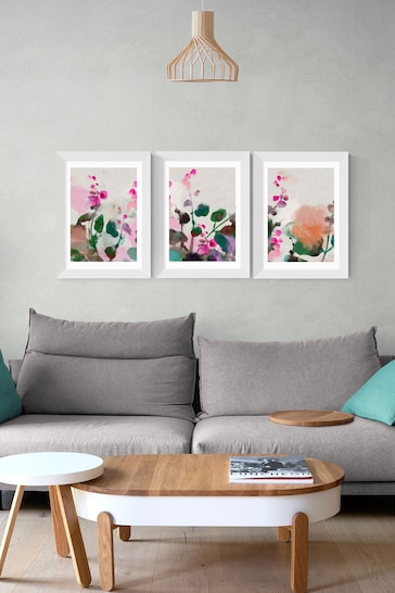 East End Prints Set of 3 Brown Summerly Hollyhocks Wall Prints Set by Ana Rut Bre