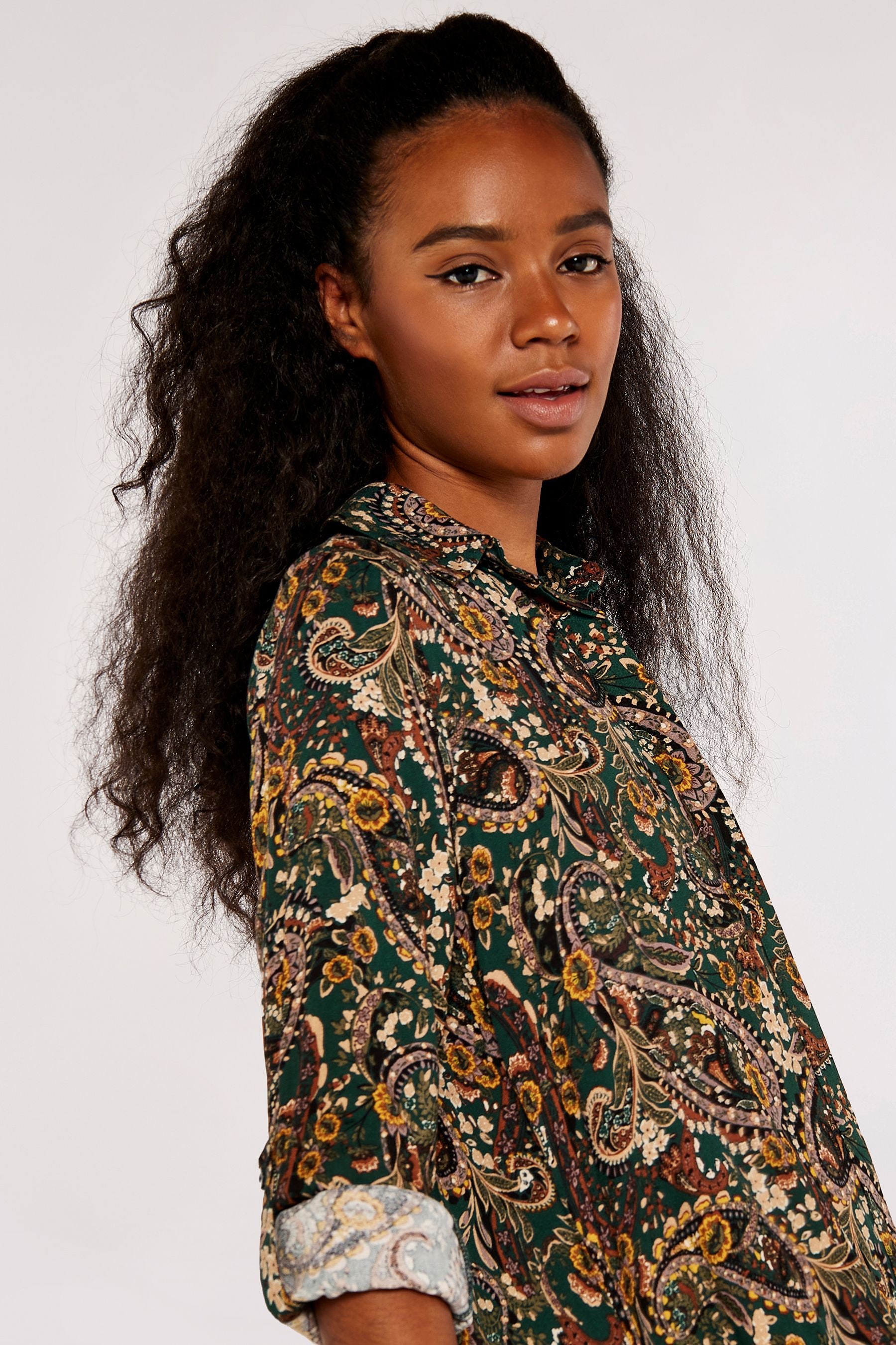 Buy Apricot Green Multi Paisley High Low Shirt Dress from the Next