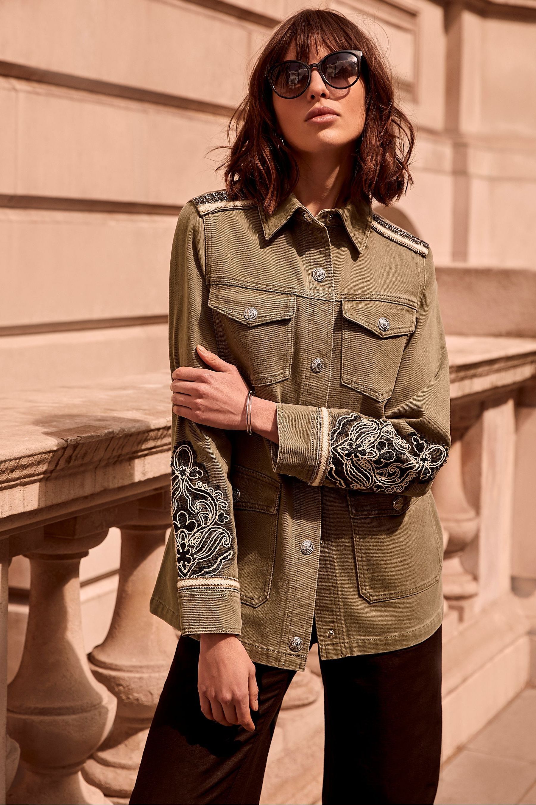 Buy Mint Velvet Green Embroidered Jacket from Next Luxembourg