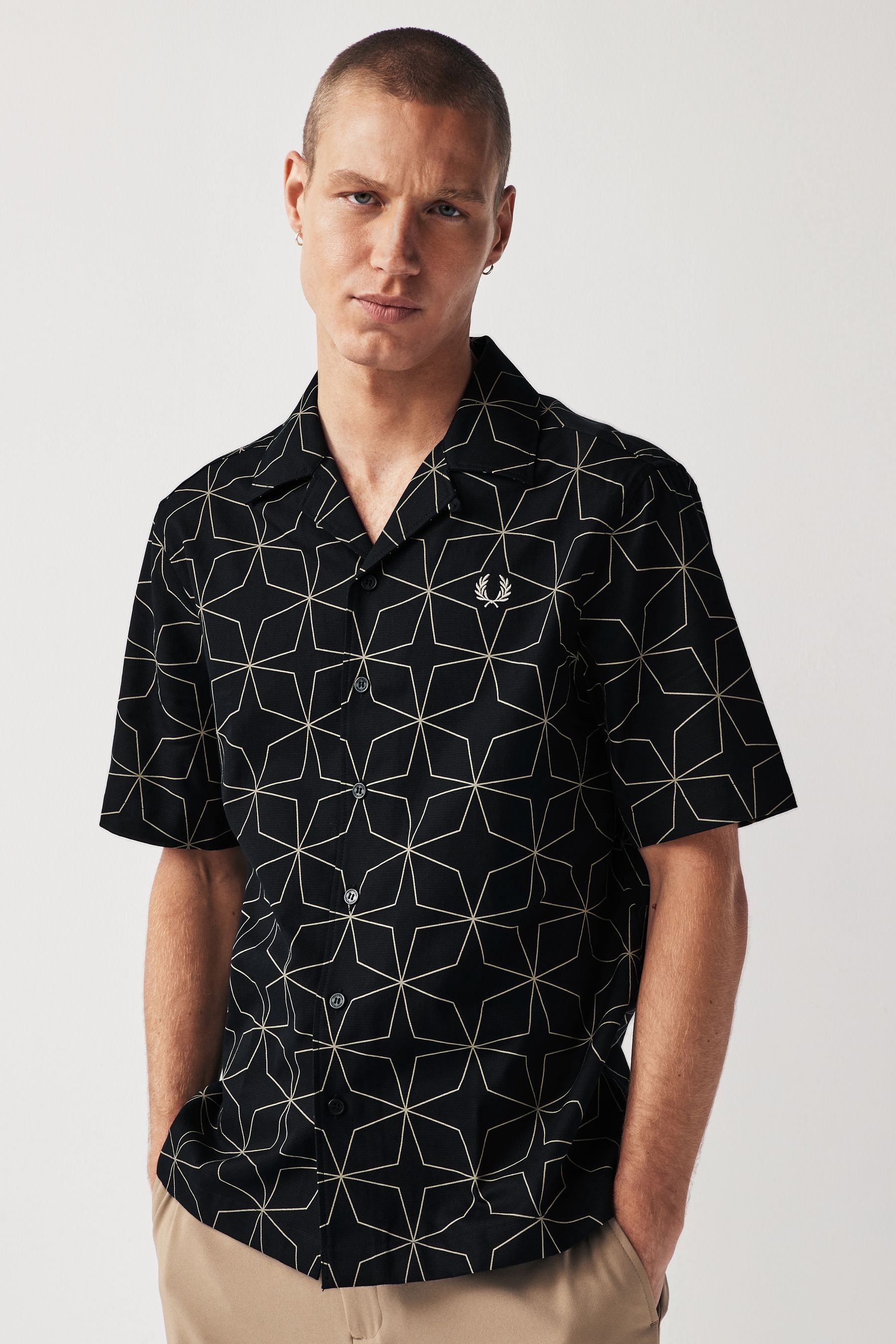 Buy Fred Perry Geometric Print Revere Collar Resort Short Sleeve Shirt from Next Luxembourg