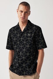 Fred Perry Geometric Print Revere Collar Resort Short Sleeve Shirt - Image 1 of 7