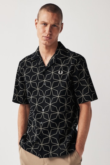 Fred Perry Geometric Print Revere Collar Resort Short Sleeve Shirt