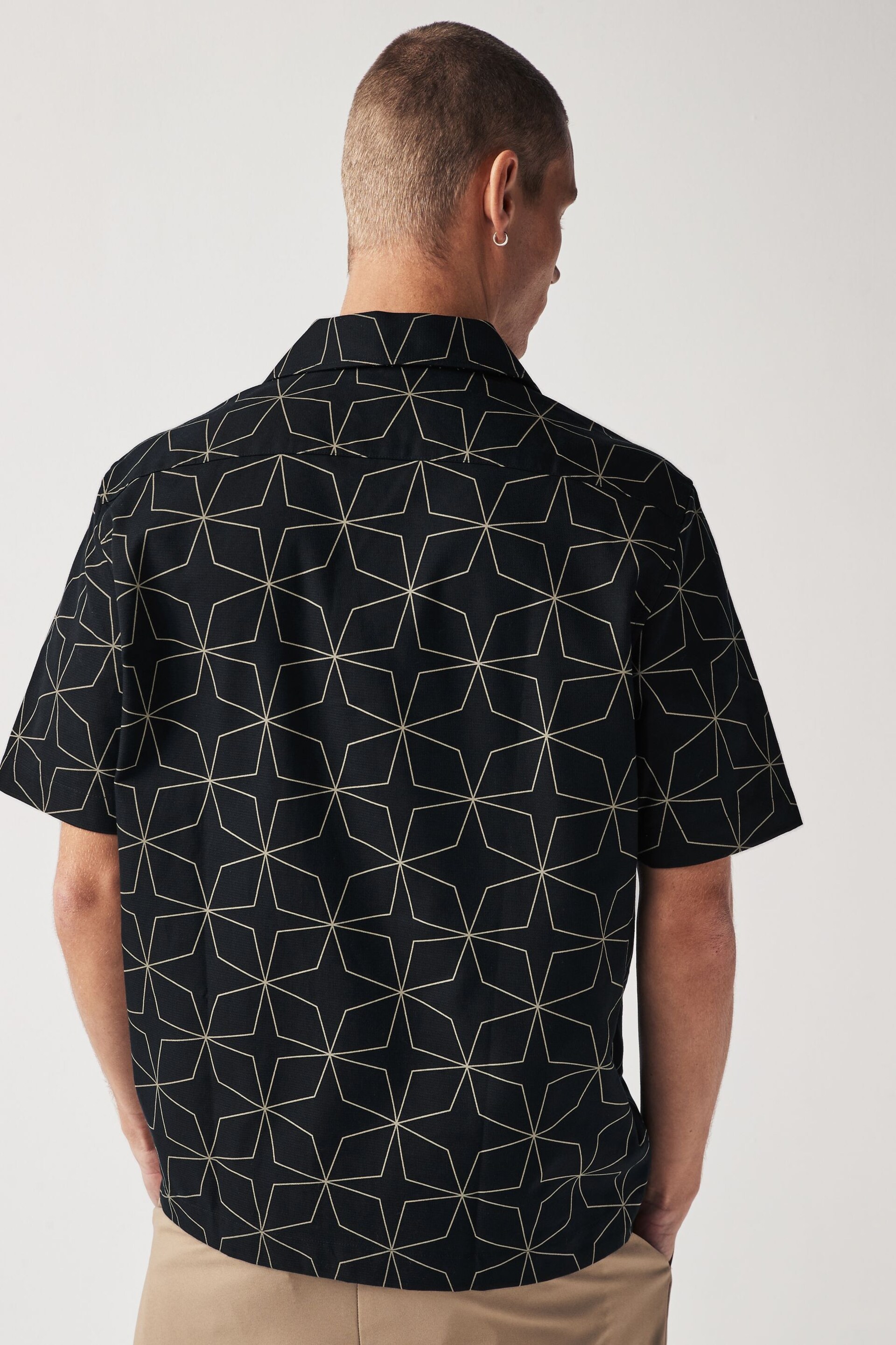 Fred Perry Geometric Print Revere Collar Resort Short Sleeve Shirt - Image 3 of 7