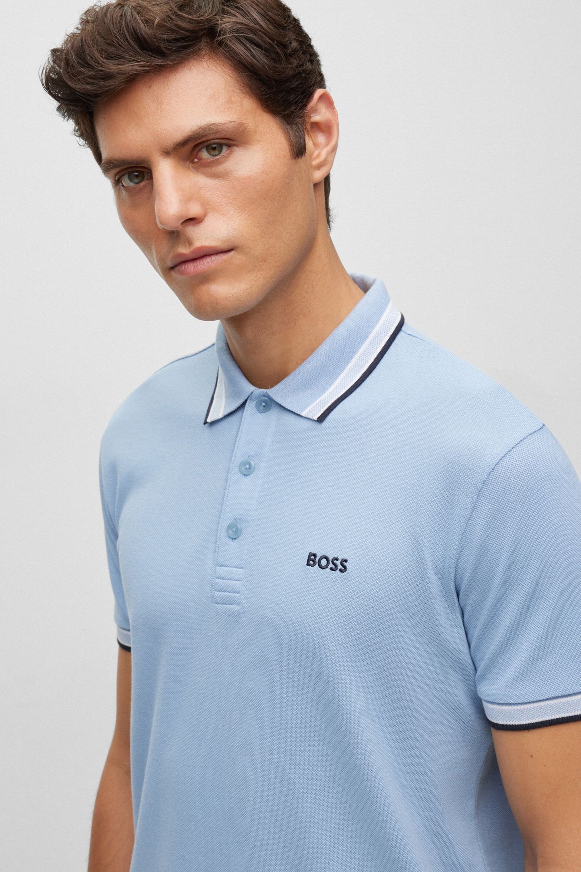 BOSS Sky Blue/Black Tipping Paddy Polo Shirt - Image 4 of 5