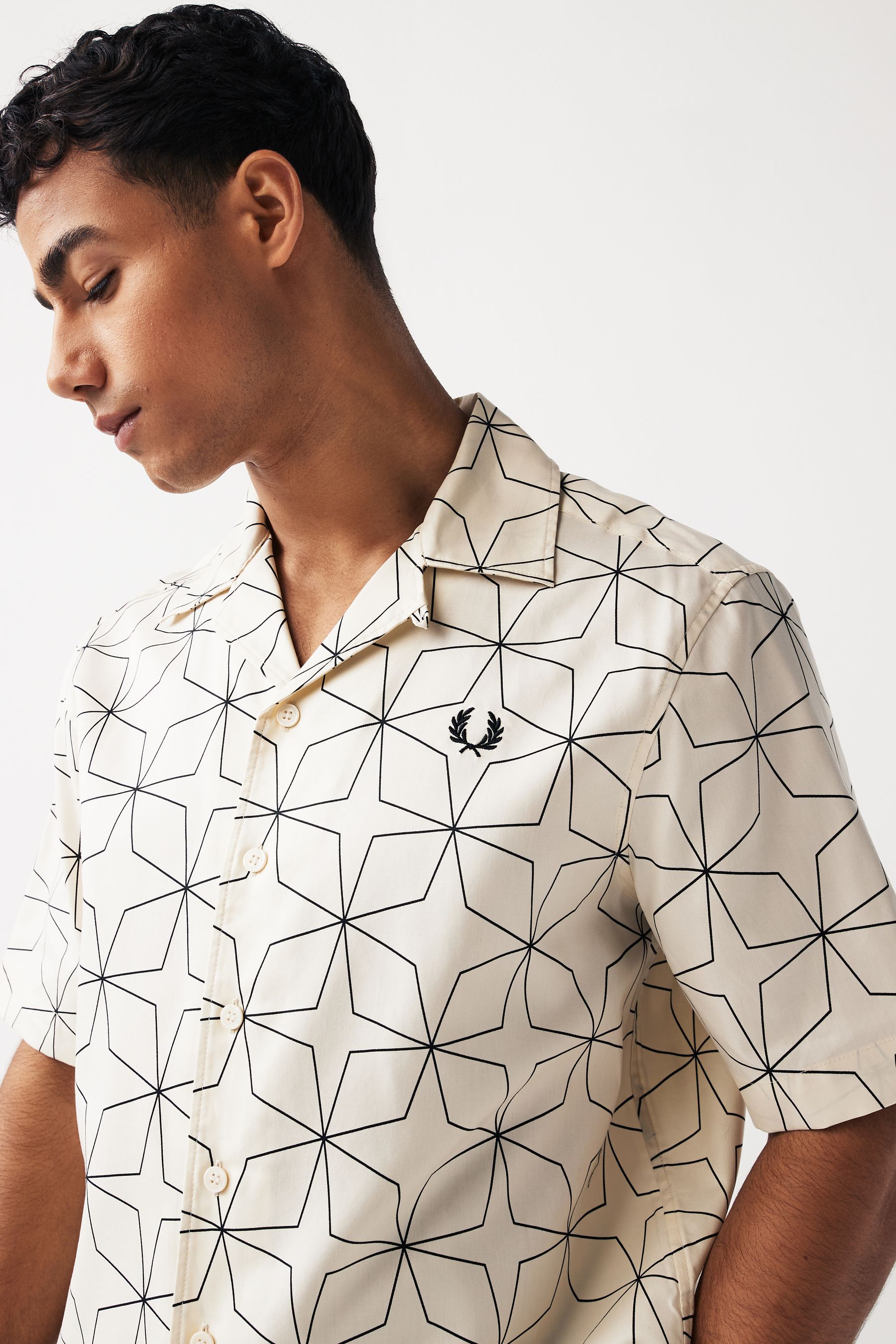 Buy Fred Perry Geometric Print Revere Collar Resort Short Sleeve Shirt from Next Luxembourg