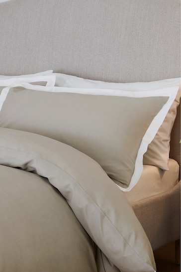 Grey Silver/White Cotton Rich Oxford Duvet Cover and Pillowcase Set