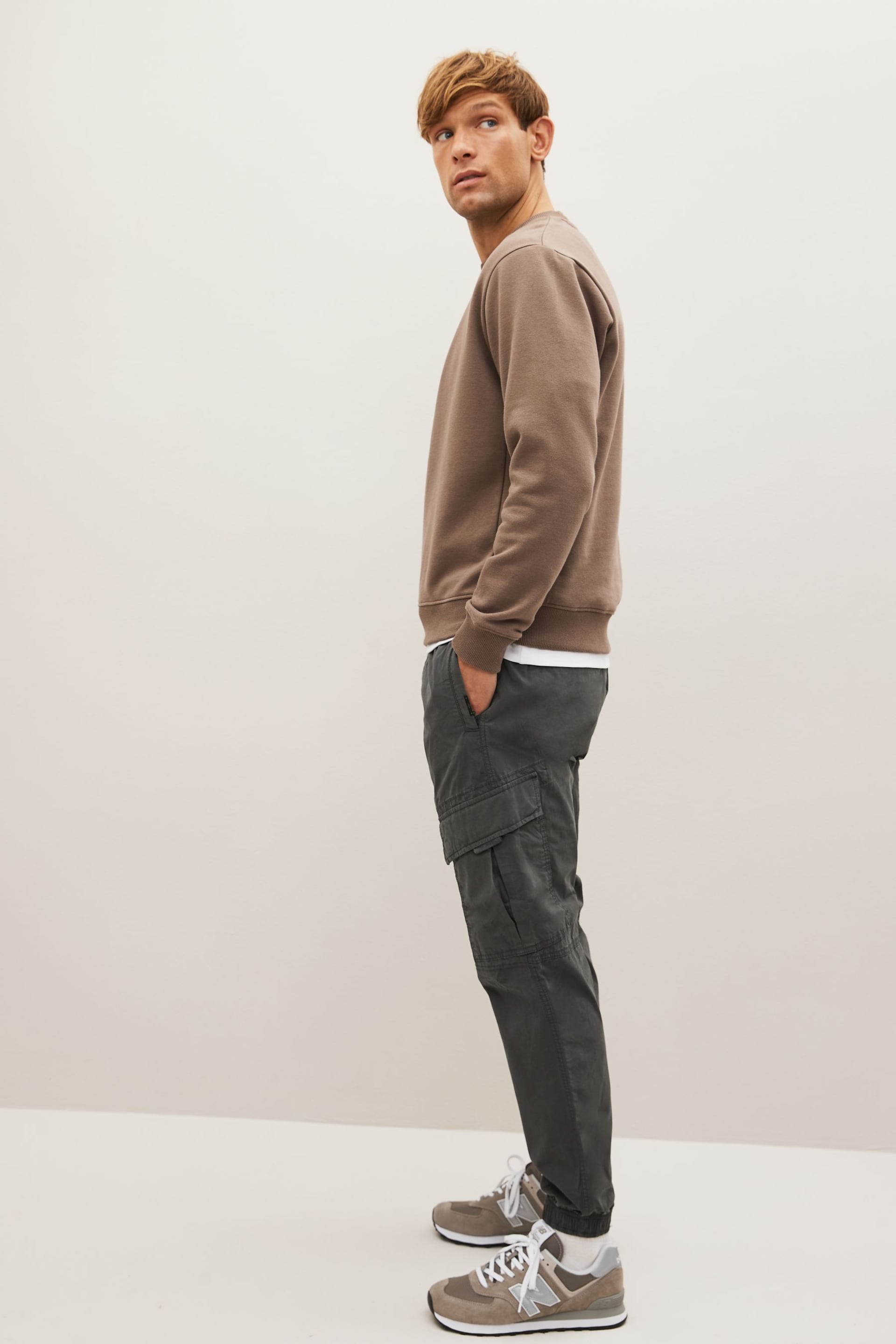 Charcoal Grey Slim Tapered Stretch Utility Cargo Trousers - Image 3 of 12