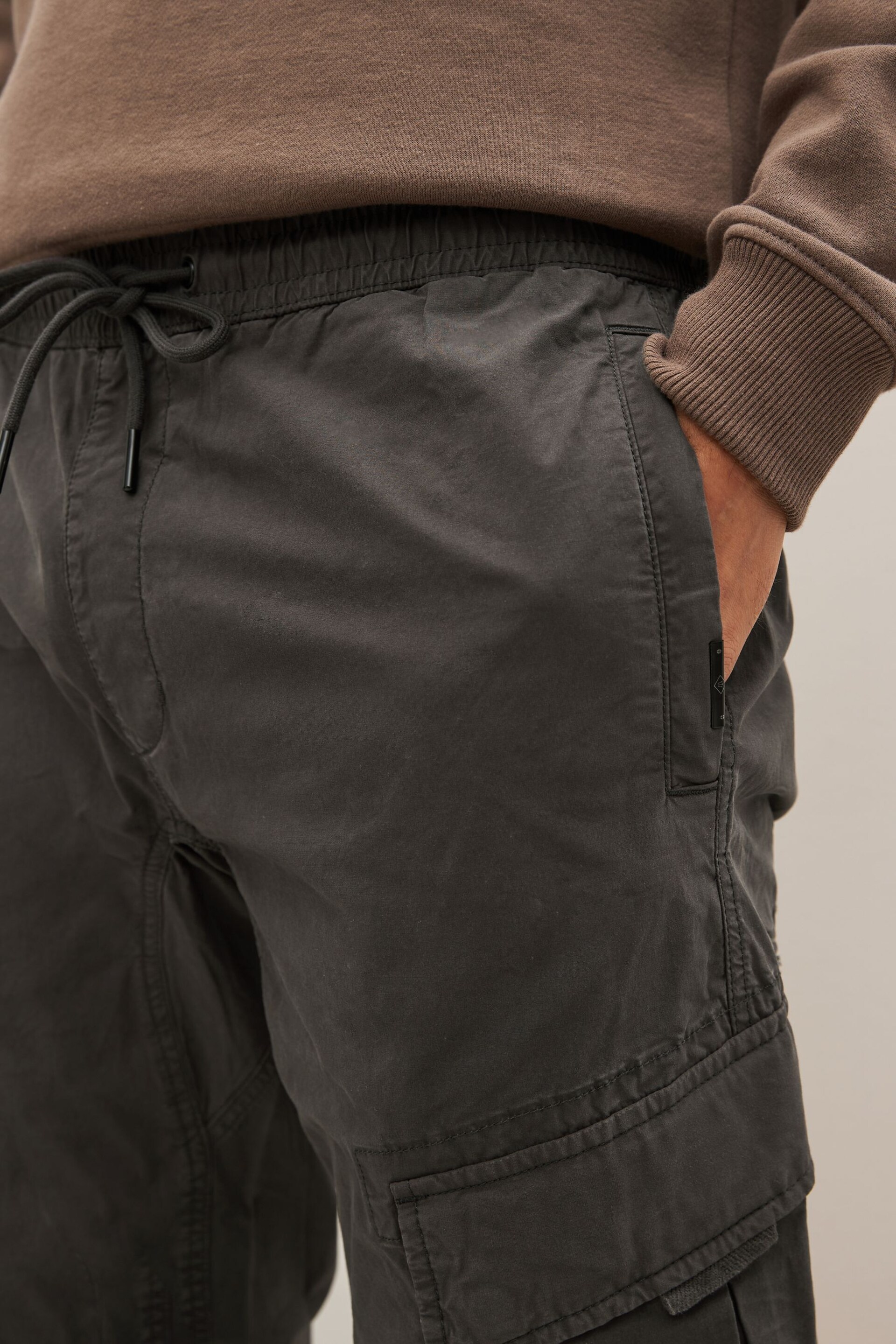 Charcoal Grey Slim Tapered Stretch Utility Cargo Trousers - Image 5 of 12