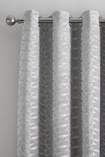 Curtina Grey Kendal Velvet Geo Lined Eyelet Curtains