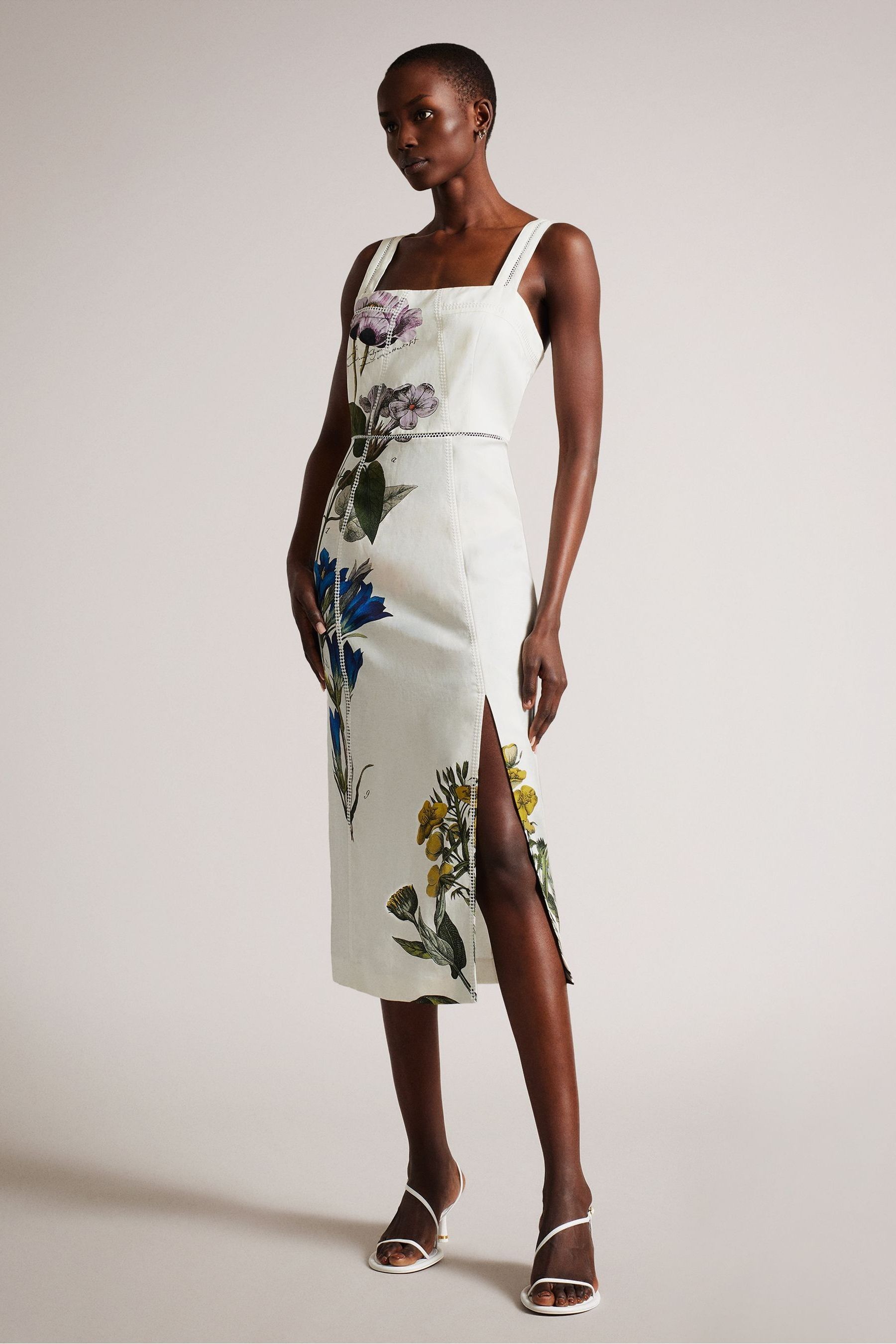 Buy Ted Baker Jasmmie Square Neck Pencil White Dress With Embroidery from Next Luxembourg