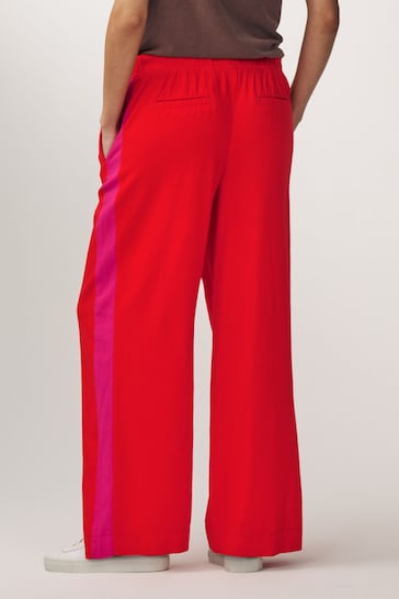 Red/Pink Linen Blend Side Stripe Track Trousers