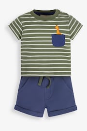 JoJo Maman Bébé Khaki 2-Piece Khaki Stripe Giraffe Pocket T-Shirt & Shorts Set - Image 2 of 6