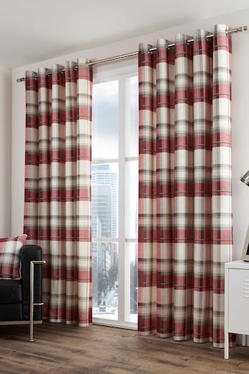 Fusion Red Balmoral Check Eyelet Curtains