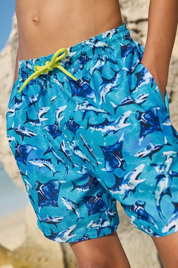Blue Shark Printed Swim Shorts (3-16yrs)
