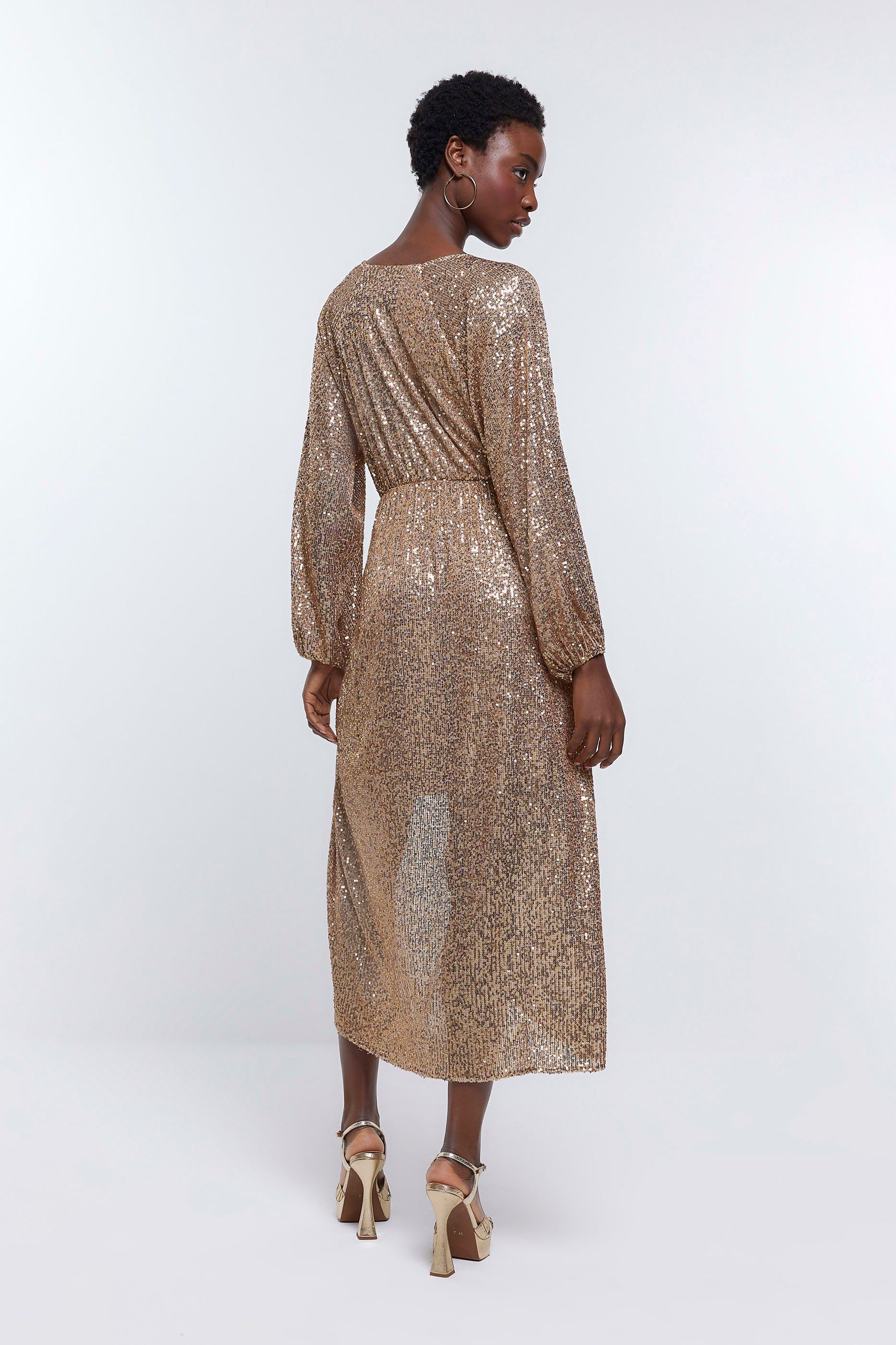 Buy River Island Gold Sequin Kimono wrap Midi Dress from Next Luxembourg