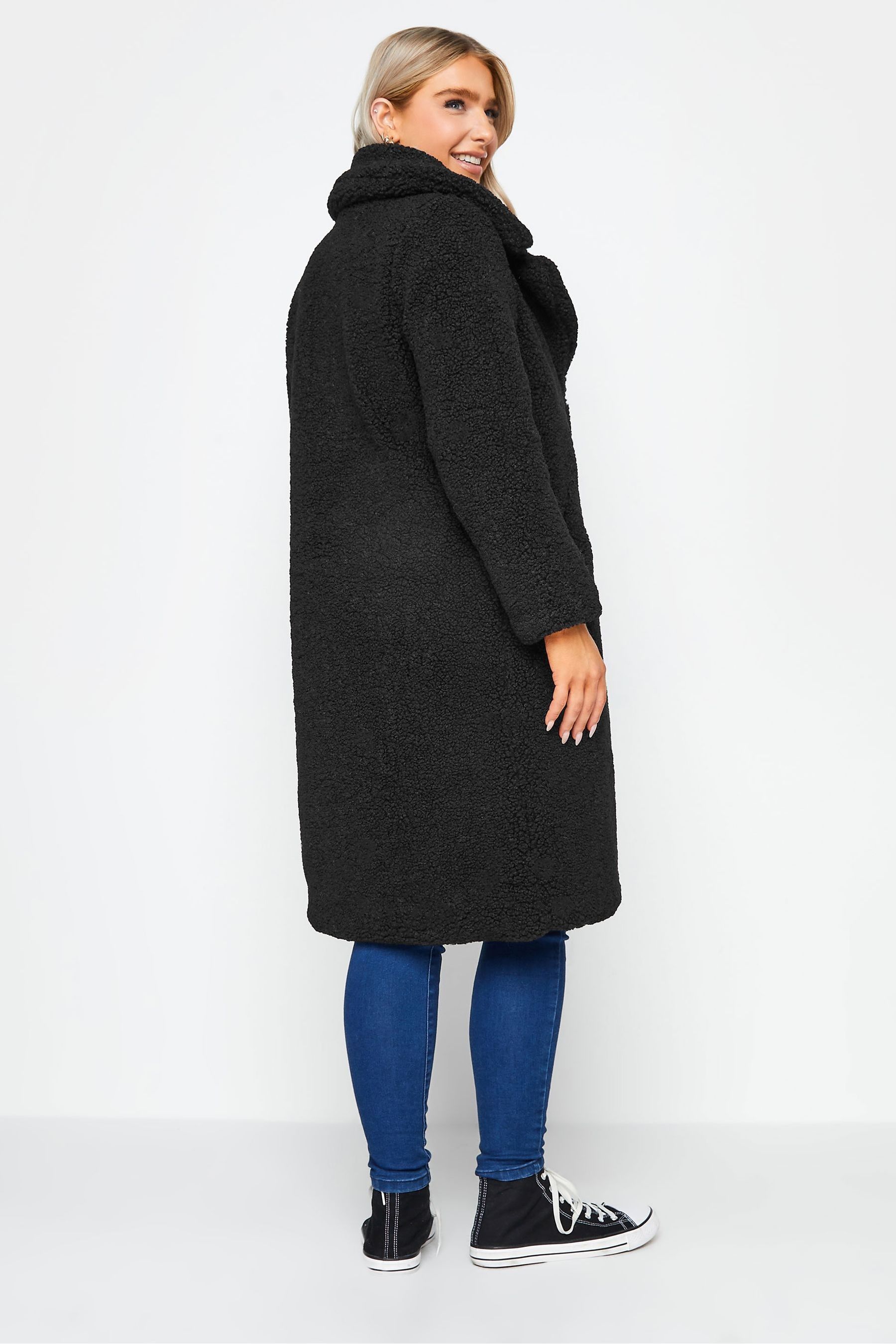 Long black cheap borg coat