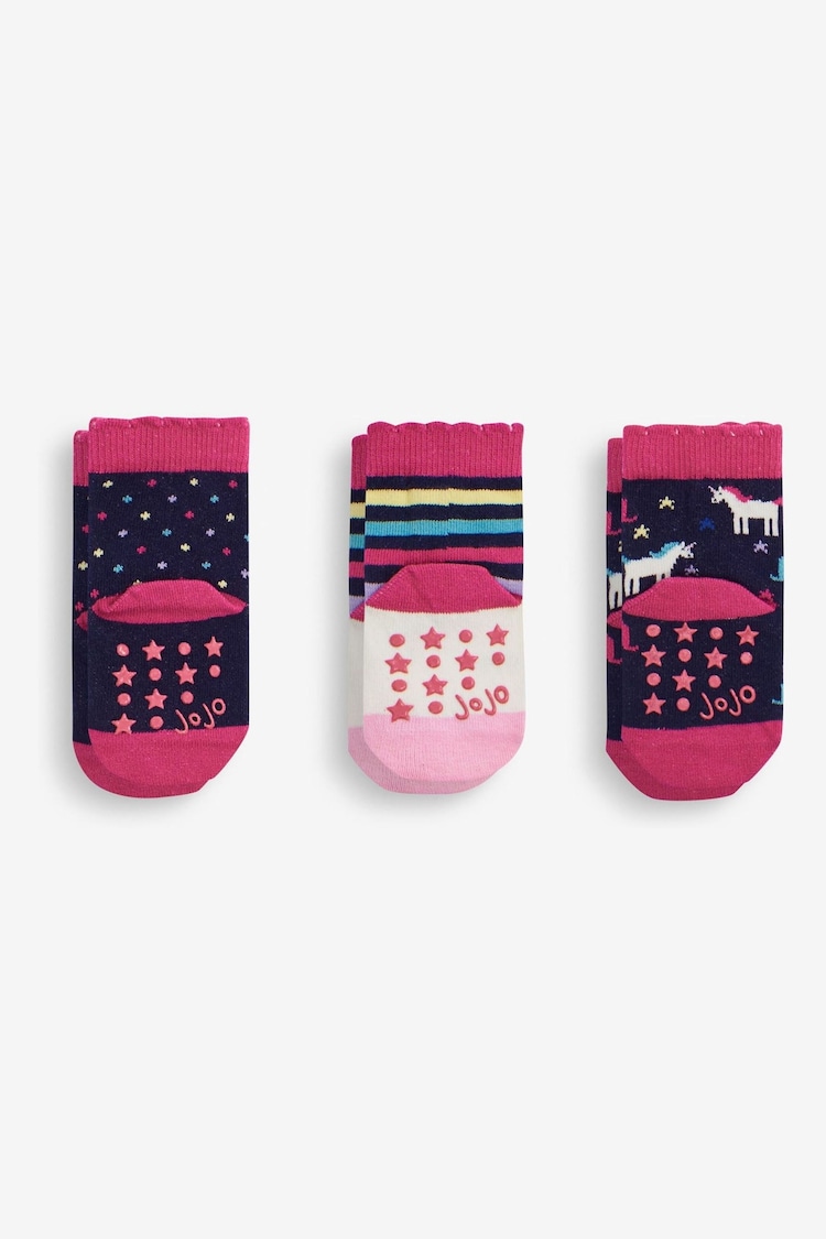 JoJo Maman Bébé Navy Girls' 3-Pack Navy Unicorn Socks - Image 1 of 2