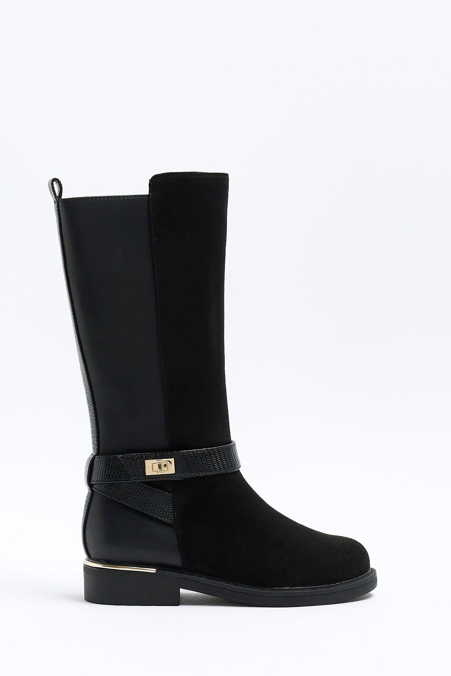 River Island Black Girls Lock Riding Knee High Boots